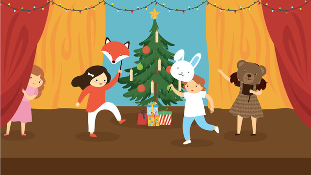 children's New Year's concert near the Christmas tree