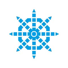 Blue snowflake. Vector abstract logo and icon. Pixel art and point style.
