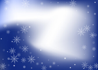 Snowflakes. Snow, snowfall. Falling scattered white snowflakes on a white-blue gradient background. Vector