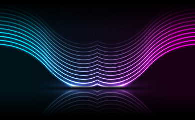 Blue ultraviolet neon laser waves technology background. Futuristic glowing graphic vector design