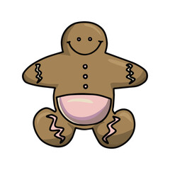 Gingerbread man with pink icing decorations, vector cartoon