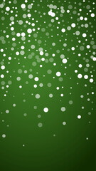 Beautiful snowfall christmas background. Subtle flying snow flakes and stars on christmas green background. Beautiful snowfall overlay template. Vertical vector illustration.