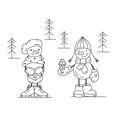 Cute snowmen on a romantic date, Christmas, winter, new year