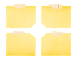 yellow sticky notes with tape strips on transparent background, extracted, png file	