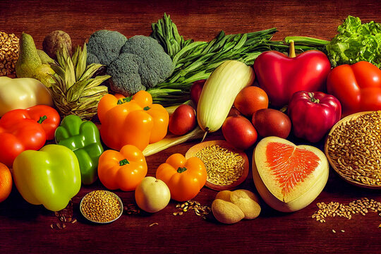 fruits and vegetables generative ai illustration background