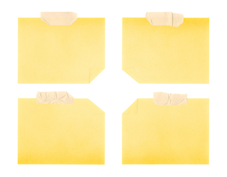 yellow sticky notes with tape strips on transparent background, extracted, png file	 - Powered by Adobe
