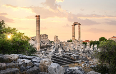 Temple of Apollo in Didyma Ancient City at sunrise in Didim, Turkey