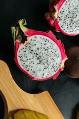 Slice of fresh Pitaya or Pitahaya fruit with clipping path.
