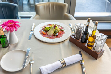 Beef carpaccio served in the restaurant