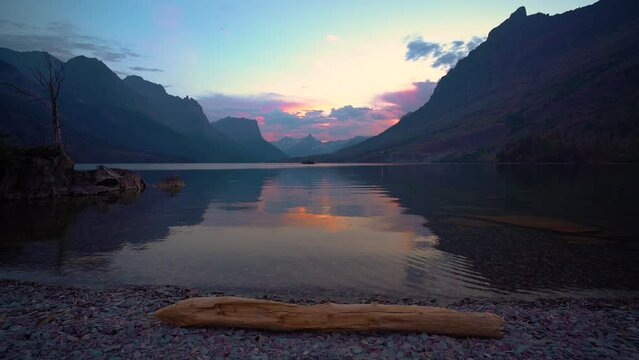 Tranquil Sunset On Perfect Mountain lake