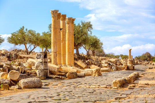 Roman road of Umm Qais in northern Jordan. It is located in the north-west of the country