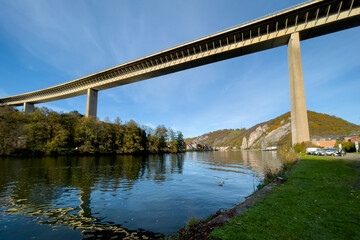 Low angle view of the Charlemagne route bridge in Dinant