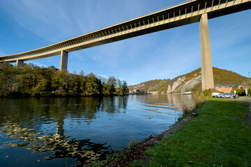 Low angle view of the Charlemagne route bridge in Dinant