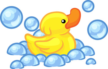 A cartoon yellow rubber ducky duck bubble bath toy