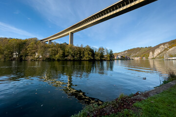 Low angle view of the Charlemagne route bridge in Dinant