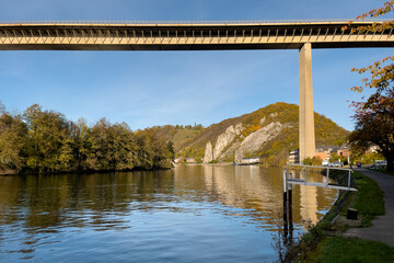 Low angle view of the Charlemagne route bridge in Dinant
