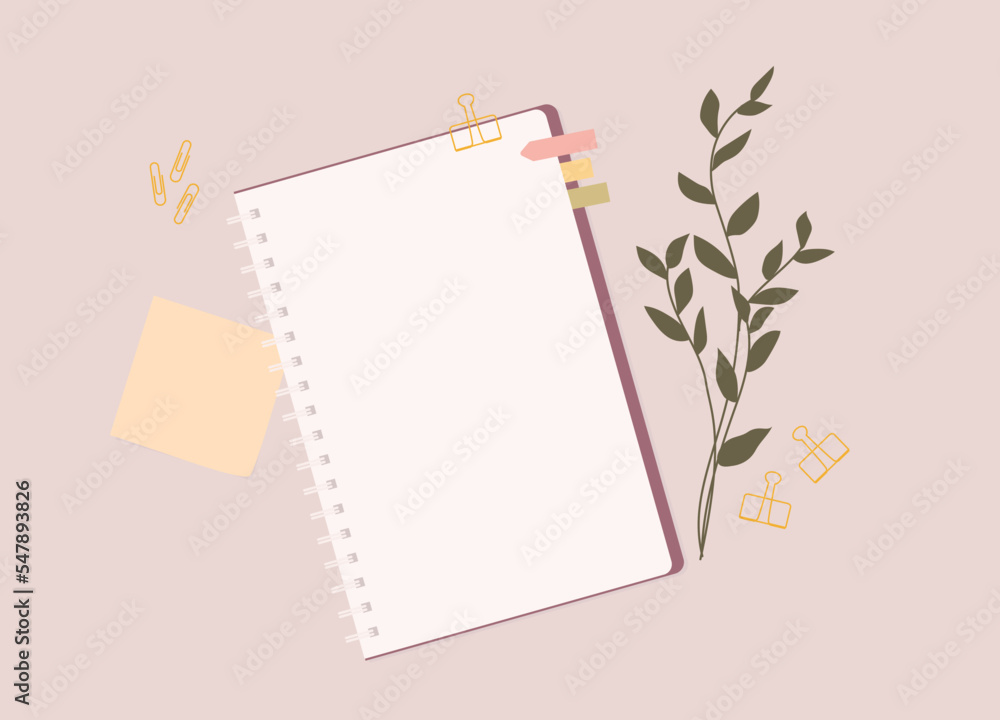 Poster notebook with blank empty white page and wire-o binding.