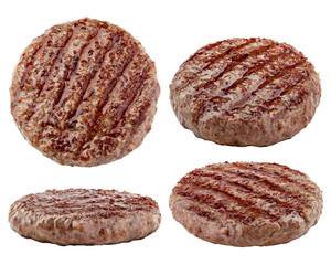 grilled hamburger meat isolated on white background, clipping path, full depth of field