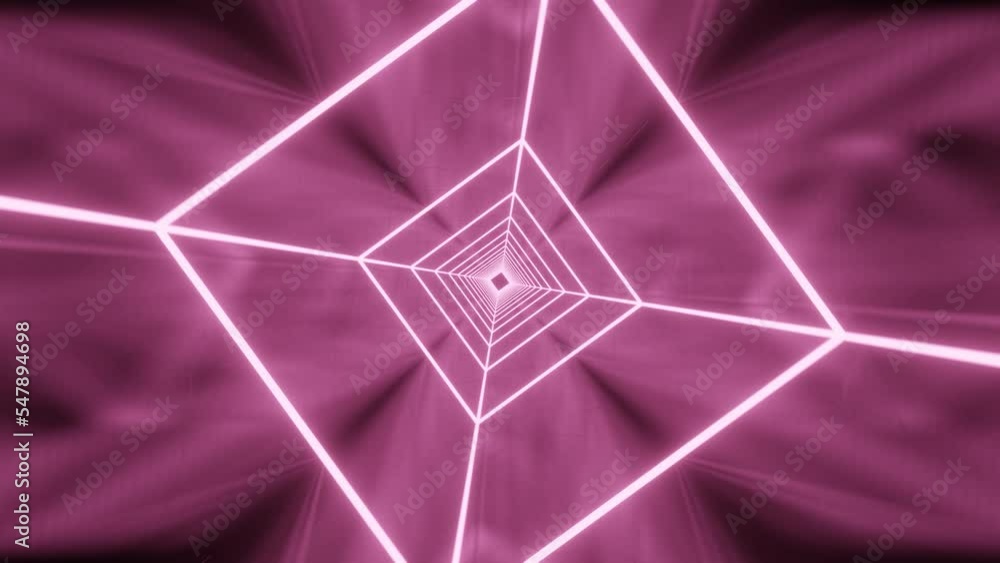 Poster mirror tunnel with pink neon glowing lines. seamless loop animation with neon glowing lights. 3d ren