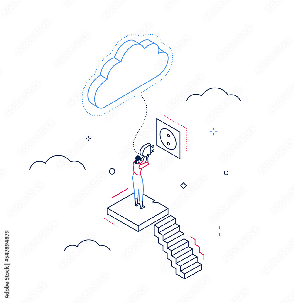 Poster cloud computing - line design style isometric banner