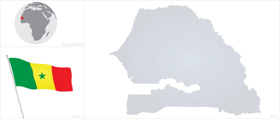 Senegal map and flag. vector 