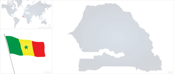 Senegal map and flag. vector 