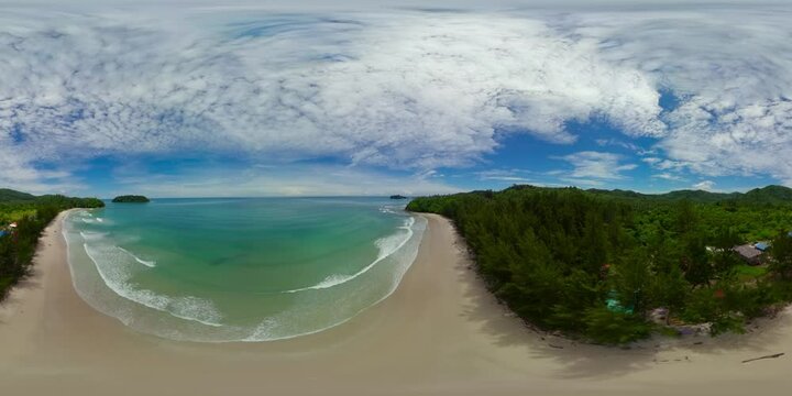 Aerial view of Tropical landscape with a beautiful beach. Borneo, Malaysia. Bavang Jamal Beach. VR 360.