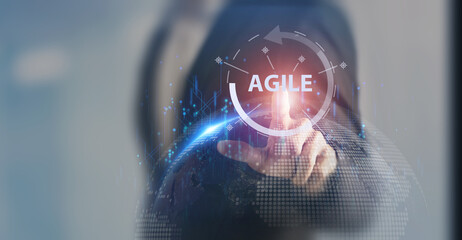 Agile management, the principles of agile software development and lean management to various management processes, product development lifecycle  and project management. Change driven concept. - obrazy, fototapety, plakaty