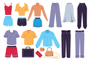 Clothes elements isolated set in flat design. Vector illustration.