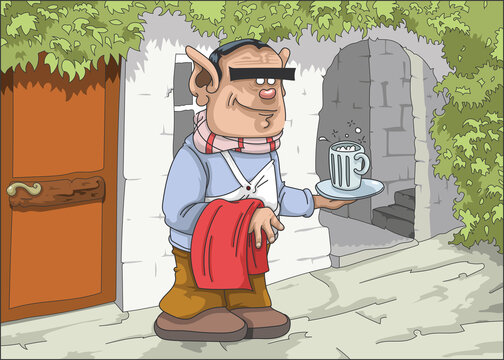 Serveur de bistrot tenant une chope de bi&egrave;re