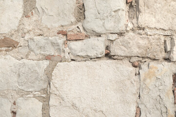 Grey Old Brickwork Texture. Ancient Brick Wall.