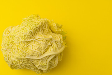 White cabbage lies on a yellow background
