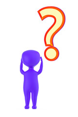 3d yellow character stressed out by question concept