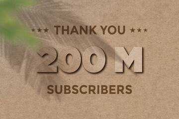 Fototapeta na wymiar 200 Million subscribers celebration greeting banner with Card Board Design