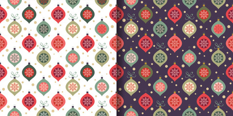 Christmas seamless patterns set with seasonal decorations, winter design for gift paper, wallpaper