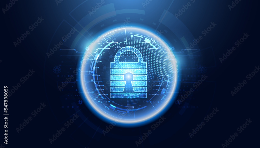Poster abstract global dot network circle digital cyber security padlock connection and communication futur