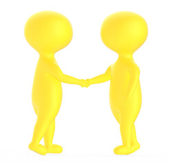 3d yellow character shake handing each other