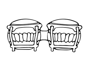 Hand drawn musical instrument, doodle bongo drums. Isolated on white background.