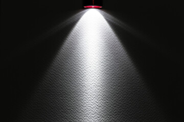 LED black flashlight for background. abstract spotlight on white texture. picture backdrop for add showcase premium product or add text message. - obrazy, fototapety, plakaty