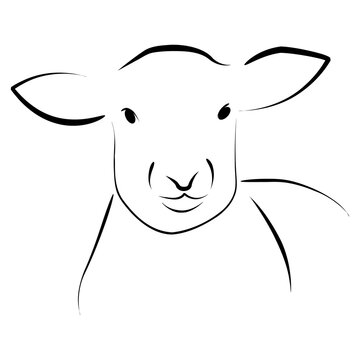 Logo de restaurante y granja de carne de cordero. Silueta aislada de cabeza de borrego con l&iacute;neas para industria c&aacute;rnica