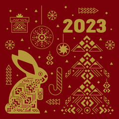 2023 Happy New Year with chinese symbol of the year Rabbit.