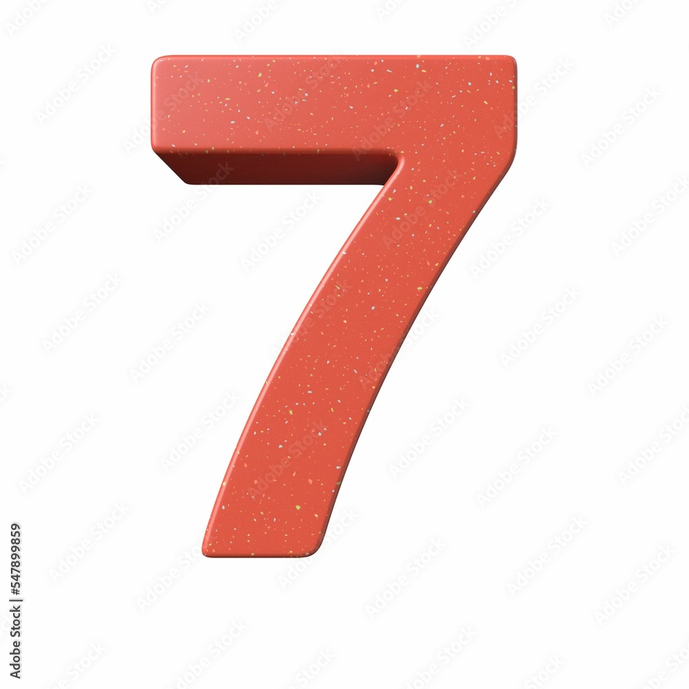 Poster 3d rendering of the red number seven isolated on a white background