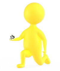 3d yellow character propsing with a ring