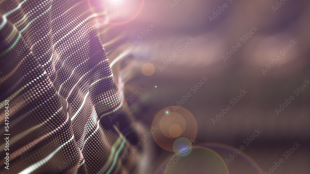Poster dancing points of vibrations sounds. sound waves of digital data. information flow field 3d illustra