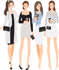 fashionable woman in black and white working outfit flat style cartoon