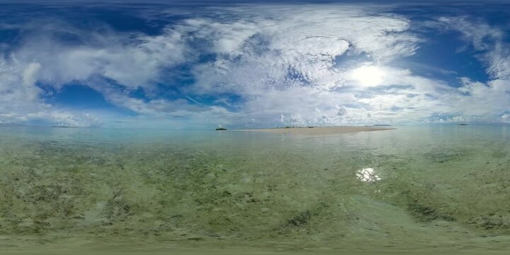 Beautiful sandy beach on a tropical island. Malaysia. Timba Timba Island. VR 360.
