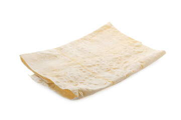 Delicious folded Armenian lavash on white background