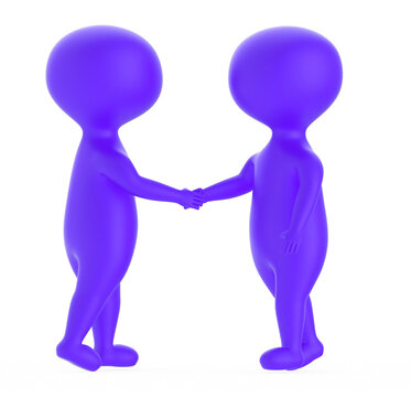 3d purple character shake handing each other