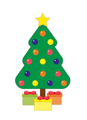 Christmas tree and gifts. Illustration for a Christmas card.