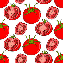 Red tomato seamless pattern. Vector pattern isolated on white background. Realism vegetable.